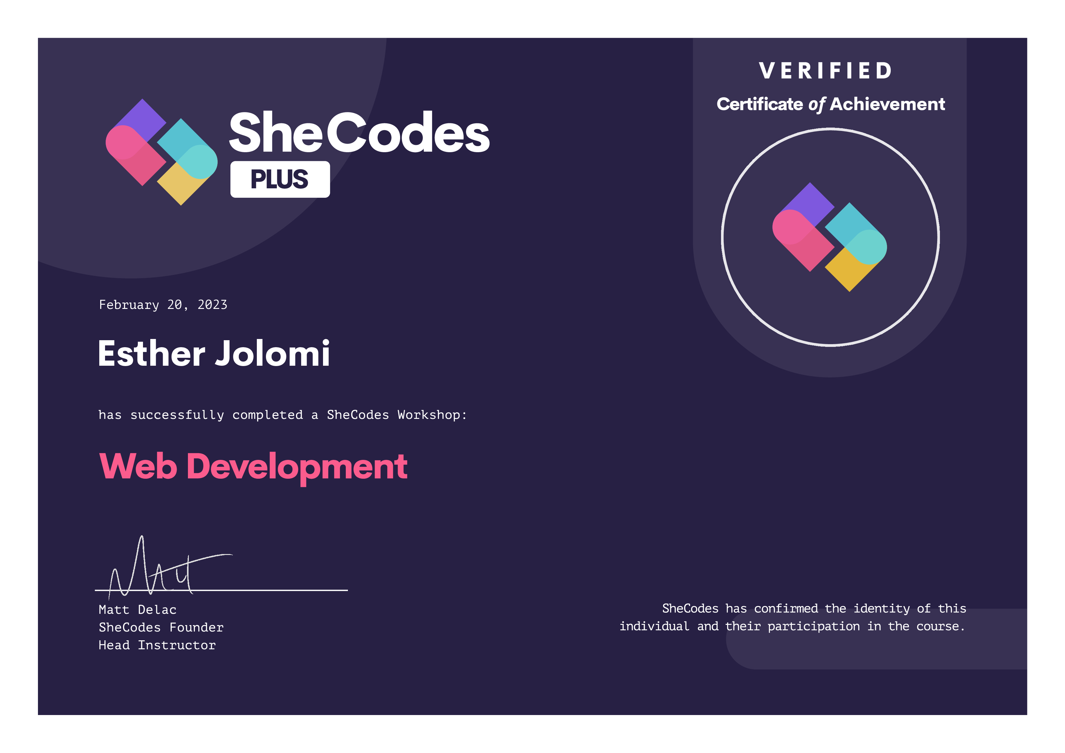 Web dev certificate from SheCodes